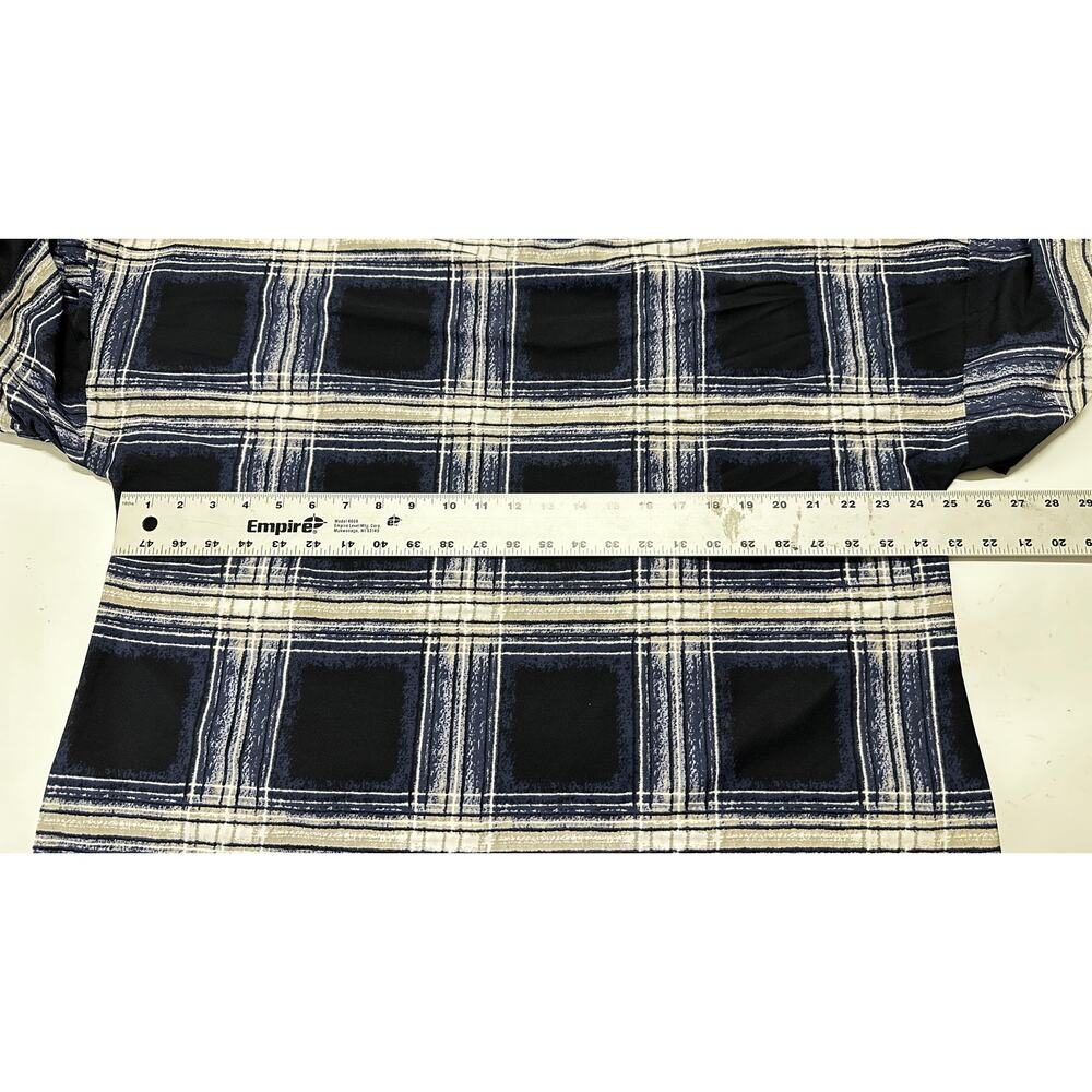 Maggie Max Boxy Top Plus 1X Blue Gray White Plaid Academia Preppy 90s Grunge - Picture 9 of 10